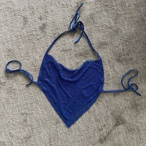 Meshki Daphne Diamante Cowl Neck Halter Top Colbalt Blue Size Medium Rhinestone